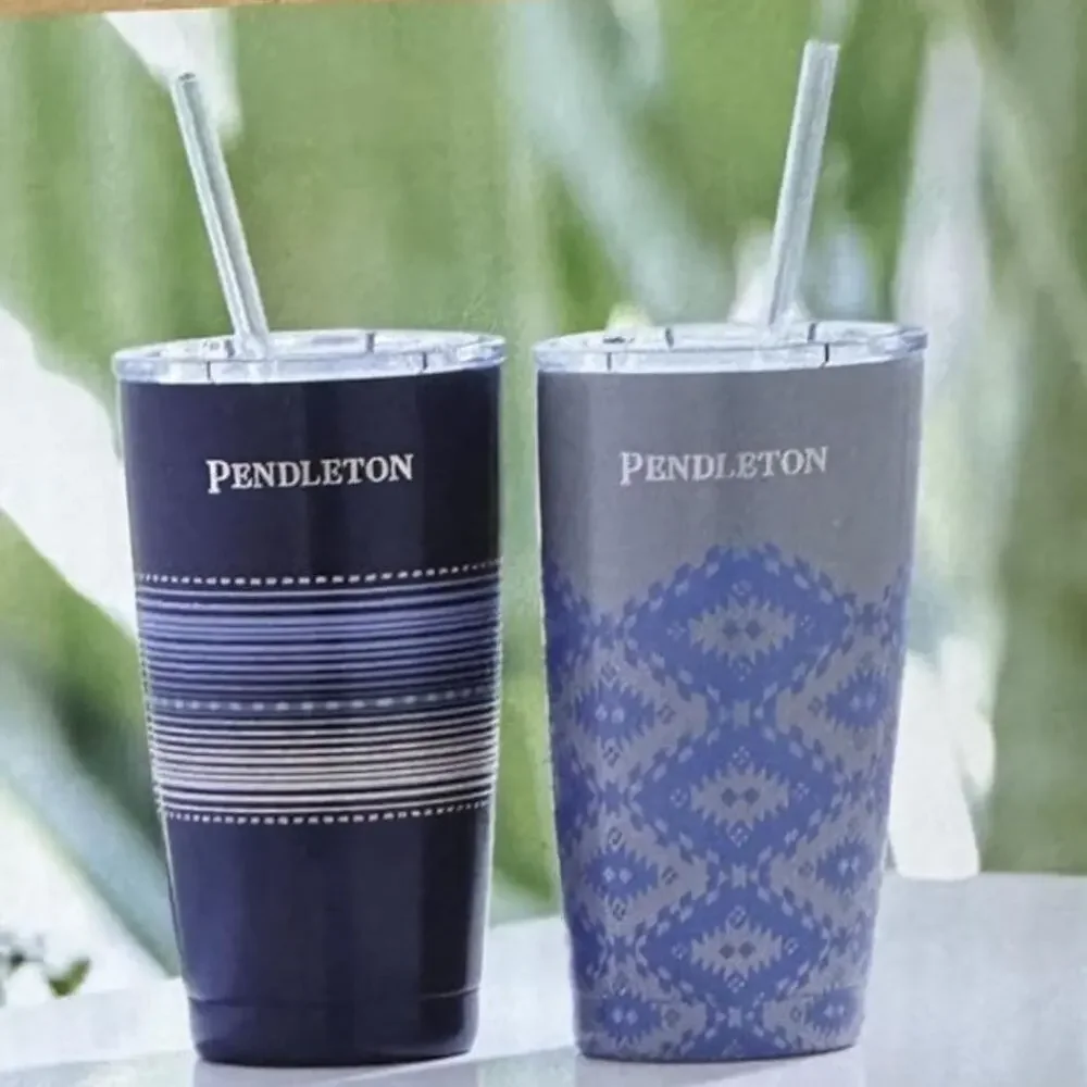 PENDLETON Patterned 20oz Stainless Steel Hot/Cold Tumbler Set (Blue & Gray)